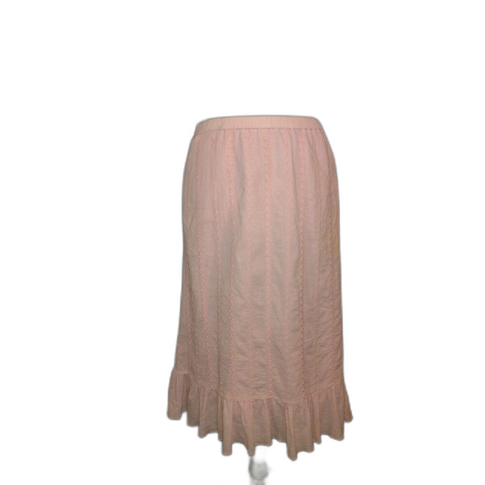 D&Co. Pink Embroidered Cotton Skirt Ruffle Hem Size L |Cottagecore Coquette